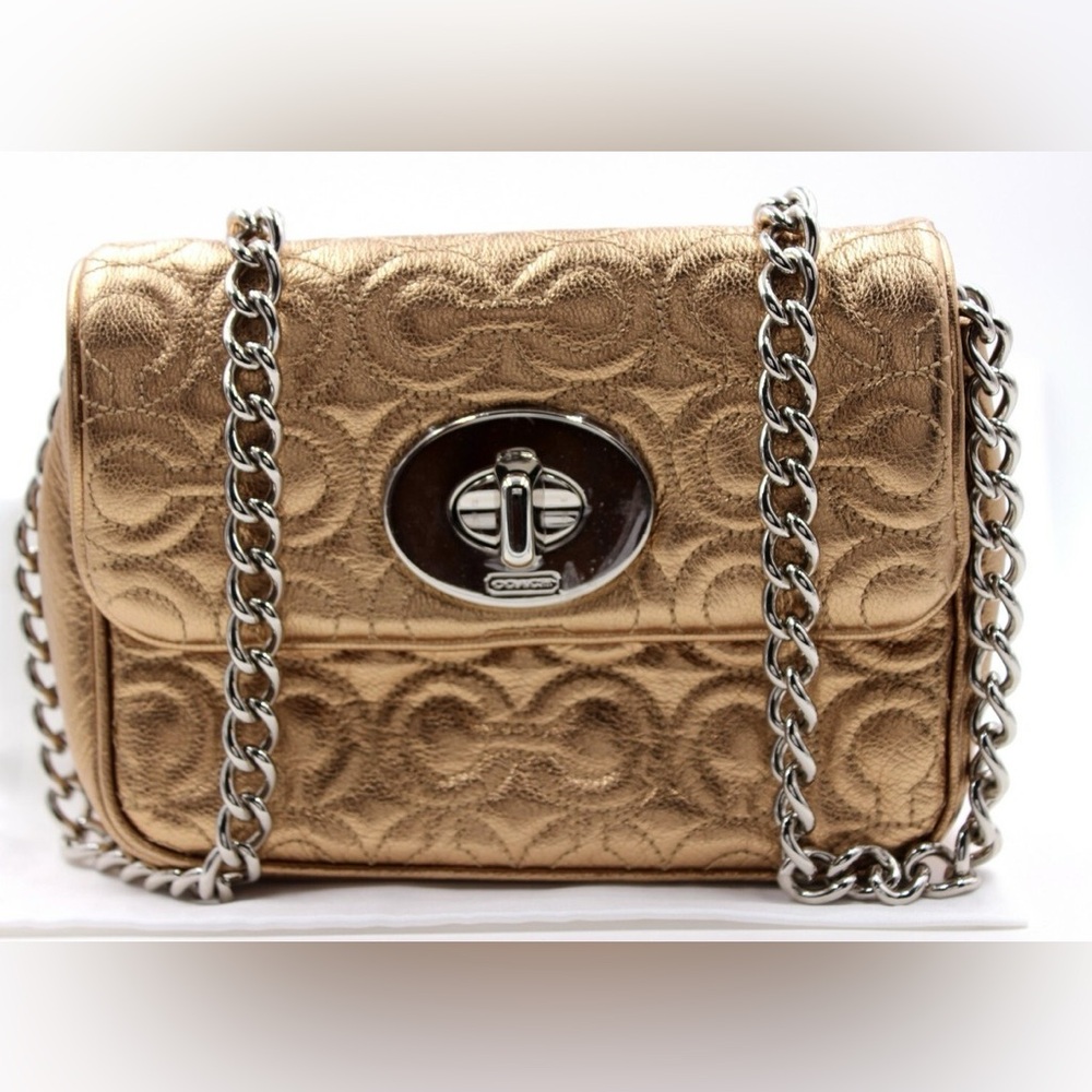 Vintage Coach Metallic Bronze Gold Monogram Bag with Chain Detail - y2k NWT